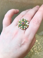 Load image into Gallery viewer, Vintage Starburst Ring, Atomic Pearl and Gem Gold Tone Adjustable ring
