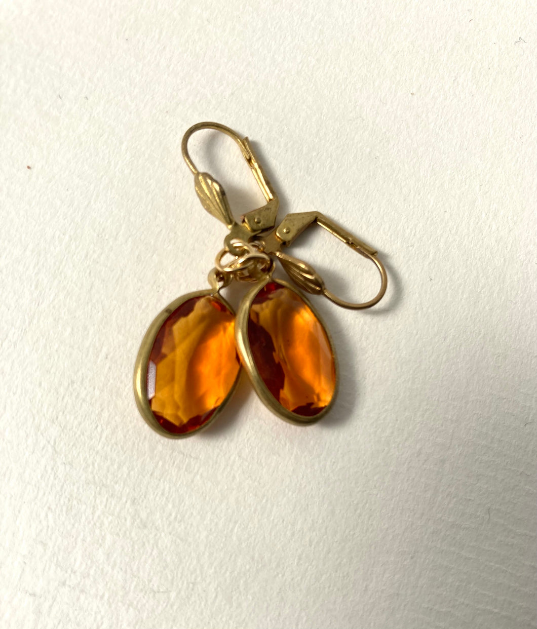 Amber Oval Cut Gem Earrings, Acrylic Channel set Amber glass, Faux Topaz earrings