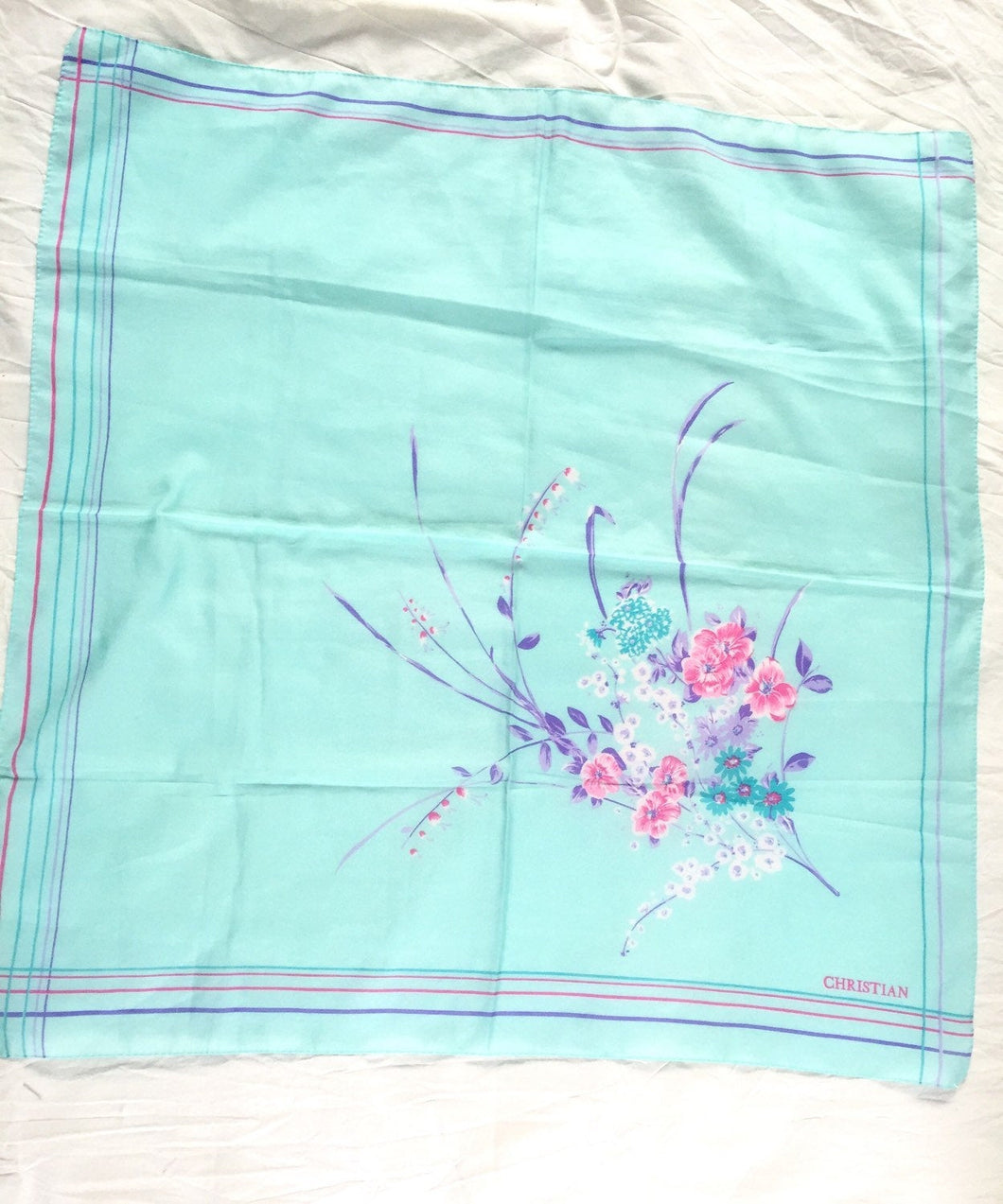 Mint Green Square Scarf Aqua CHRISTIAN Floral Vintage Square Scarf in Seafoam Green