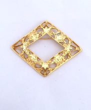 Load image into Gallery viewer, Vintage Diamond Shaped Gold Brooch  Victorian Style Filigree Brooch Cutwork Gold Tone Pin
