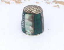 Load image into Gallery viewer, Vintage Silver Thimble Mexican Abalone Shell Thimble, Stamped MEXICO Green Resin &amp; Abalone
