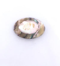 Load image into Gallery viewer, Antique Abalone Shell Brooch, Oval Vintage Abstract brooch Inlayed Abalone Shell Pin
