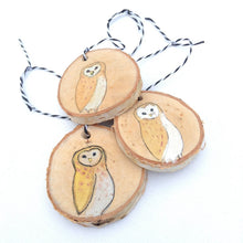 Load image into Gallery viewer, Wooden Barn Owl Christmas Ornament ONE Barn Owl Holiday Decoration, Rustic Owl Decoration Christmas Ornament Handpainted Owl Hygge Christmas
