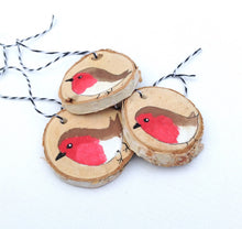 Load image into Gallery viewer, Wood Slice Robin Christmas Ornament, ONE Robin Redbreast Holiday Decoration
