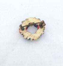 Load image into Gallery viewer, Antique Celluloid Flower Wreath Brooch Small Colorful Carved Celluloid Floral Garland pin
