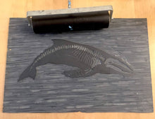 Load image into Gallery viewer, Humpback Whale Art Whale Bones Lino Print. Block Printed Whale Skeleton.  Blue Whale
