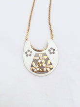 Load image into Gallery viewer, Vintage White Bib Necklace Enamel Floral Necklace, 1960s Gold Chain
