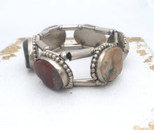 Load image into Gallery viewer, Vintage Silver Marble Stone Bracelet, Chunky Bracelet Silver Tone Metal, 1970s
