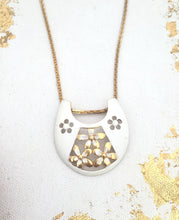 Load image into Gallery viewer, Vintage White Bib Necklace Enamel Floral Necklace, 1960s Gold Chain
