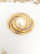 Load image into Gallery viewer, Large Pearl Brooch Gold Swirl with Pearl Cabochon Brooch
