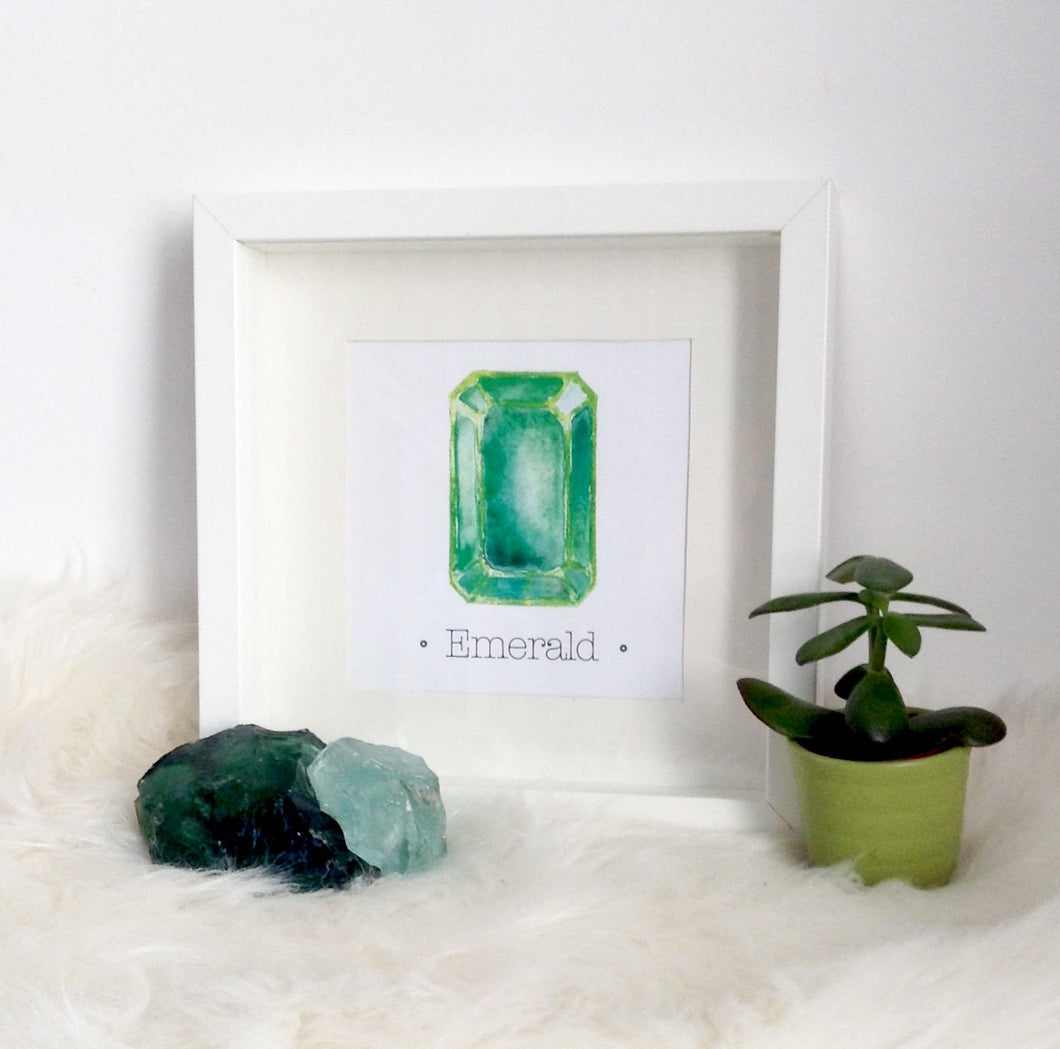 Emerald Birthstone Crystal Print Art Print, May Birthstone Gift. Choose Framed or Unframed