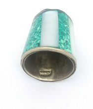 Load image into Gallery viewer, Vintage Silver Thimble Mexican Abalone Shell Thimble Green Stamped ALPACA Green Resin &amp; Abalone Thimble Mother of Pearl Collectible Thimble
