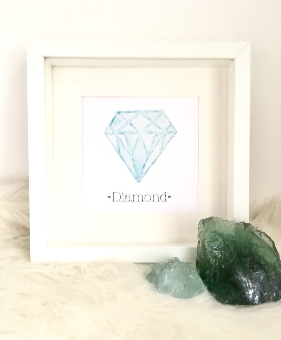 Diamond Birthstone Print Art APRIL Crystal. Choose Framed or Unframed