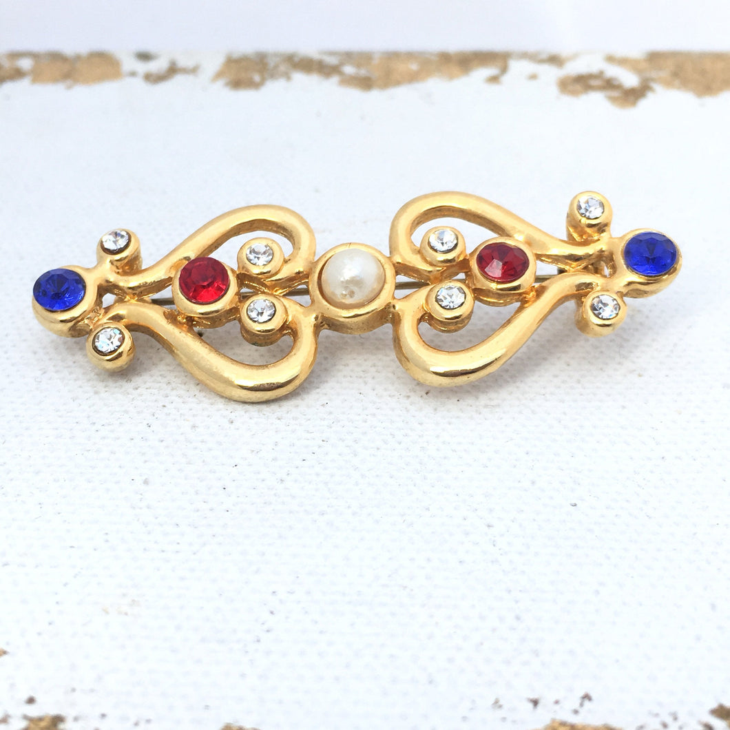 Vintage Multicolored Cabouchon Gem brooch in Medieval Style