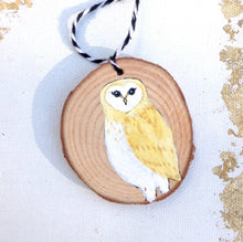 Load image into Gallery viewer, Wooden Barn Owl Christmas Ornament ONE Barn Owl Holiday Decoration, Rustic Owl Decoration Christmas Ornament Handpainted Owl Hygge Christmas
