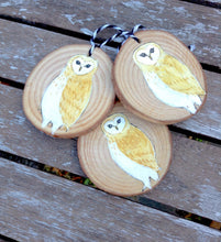 Load image into Gallery viewer, Wooden Barn Owl Christmas Ornaments THREE Barn Owl Holiday Decorations, Rustic Owl Decorations Christmas Ornaments Handpainted Owl Hygge
