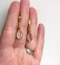 Load image into Gallery viewer, Clear Glass Oval Drop Earrings, Clear Cut Ice Gem &amp; Gold Tone Dangle Earrings, Clear Oval hook earrings, Vintage Acrylic Components
