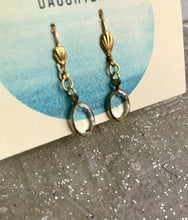Load image into Gallery viewer, Clear Glass Oval Drop Earrings, Clear Cut Ice Gem &amp; Gold Tone Dangle Earrings, Clear Oval hook earrings, Vintage Acrylic Components
