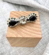 Load image into Gallery viewer, Silver Tone Paste Bar Brooch Black &amp; Clear Rhinestones, 1950s Paste Brooch
