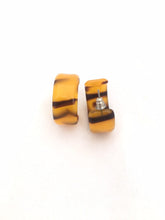Load image into Gallery viewer, Vintage Thick Hoop Earrings Orange &amp; Brown Plastic earrings, Big 80s earrings Animal print earrings
