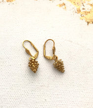 Load image into Gallery viewer, Gold Pine Cone Earrings Brass Tiny Pine Cone Dangle Earrings, Gold Tone Forest hook earrings Brass Pine cone Earrings
