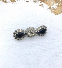 Load image into Gallery viewer, Silver Tone Paste Bar Brooch Black &amp; Clear Rhinestones, 1950s Paste Brooch
