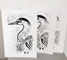 Load image into Gallery viewer, HERON Lino Print Bird Art Stork linoprint, One Unframed A4 Linocut Print of Wild Bird, Wildlife Art hand Pulled Black Ink Print Limited Edit
