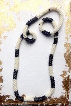 Load image into Gallery viewer, Monochrome Vintage Bead Embroidered Necklace, Black and White Vintage Russian Beaded Necklace
