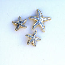 Load image into Gallery viewer, Starfish Brooch Earrings Demi Parure, Vintage Parure Brooch &amp; Earring set, Silver and Gold Starfish Jewelry Set, Vintage Beach

